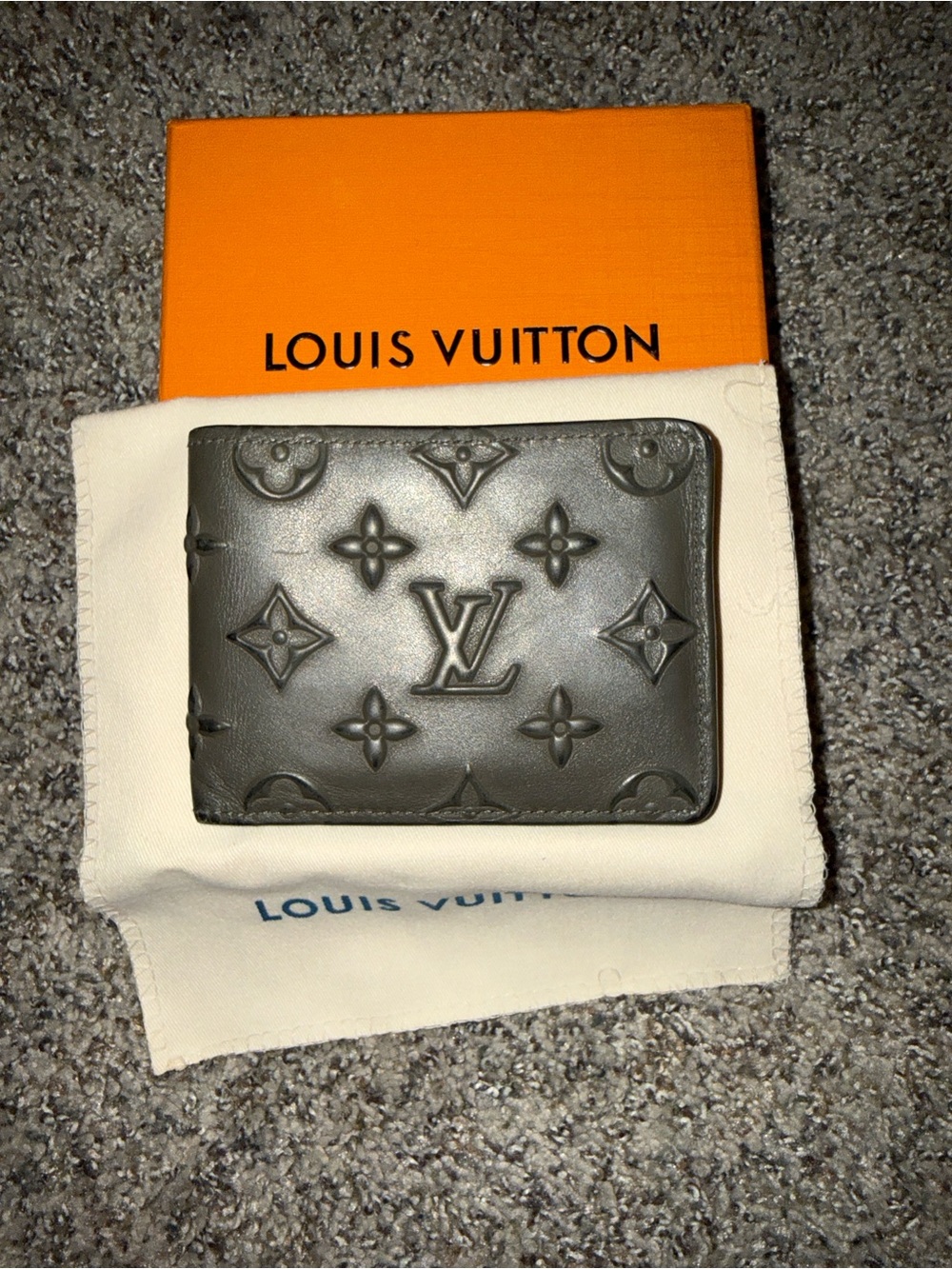 Louis Vuitton Monogram Embossed Bi-Fold Wallet - Olive Gray
